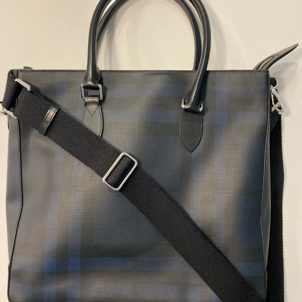 Burberry Black and Blue Check Tote Briefcase